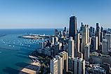 Aerial view of the Chicago skyline in Illinois.