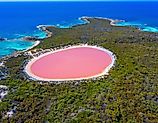 Lake Hillier on Middle Island in Western Australia is famous for its striking pink-colored water. 
