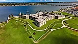 Wide aerial view of Castillo de San Marcos National Monument, St. Augustine, Florida. 