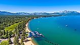 Aerial view of the shoreline of Lake Tahoe, via gchapel / iStock.com