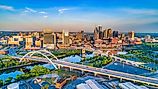 The Cumberland River flowing through downtown Nashville.