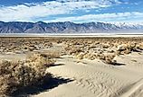 Salt flats on the bed of Owens Lake, seen from State Route 190 near Lone Pine, California.