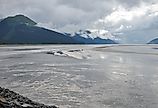 Scenic view of Turnagain Arm, from the bore tide viewing spots in Anchorage area, Alaska.