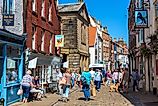 A tourist street in Whitby, North Yorkshire, England.