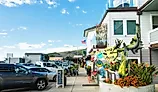 Antique stores, restaurants, historic buildings, steps from the beach, in Cayucos, California. Image credit HannaTor via Shutterstock