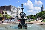 Historic fountain in Public Square in downtown Watertown, Upstate New York NY, USA. Image credit Wangkun Jia via Shutterstock.