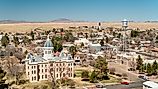 Aerial shot of Marfa, Texas on a clear sunny day.