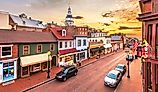 Downtown view of Main Street with the State House in Annapolis, Maryland.
