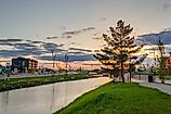 Sunset over the river embankment in Weyburn, Saskatchewan