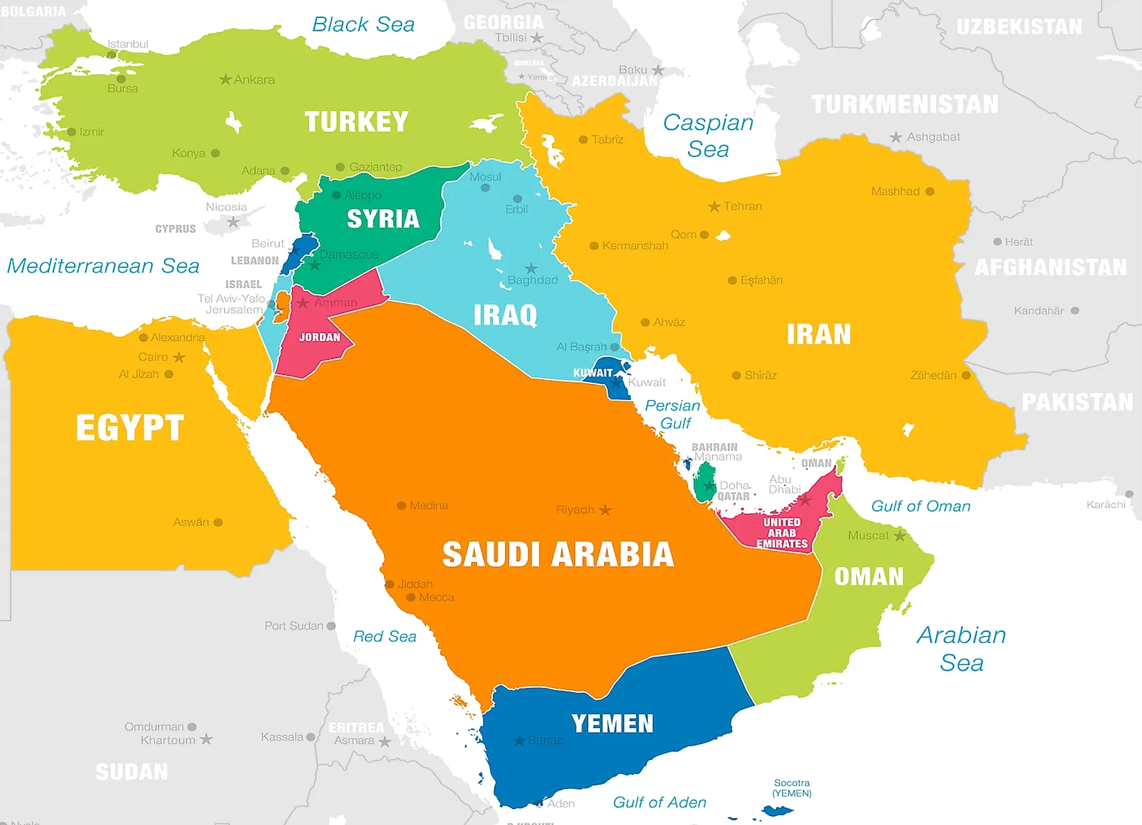 A Map Of The Middle East