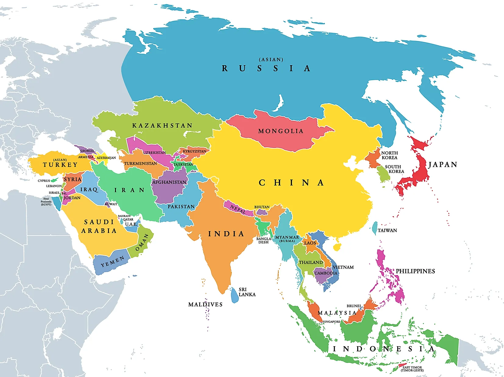 World Map Asia Countries 