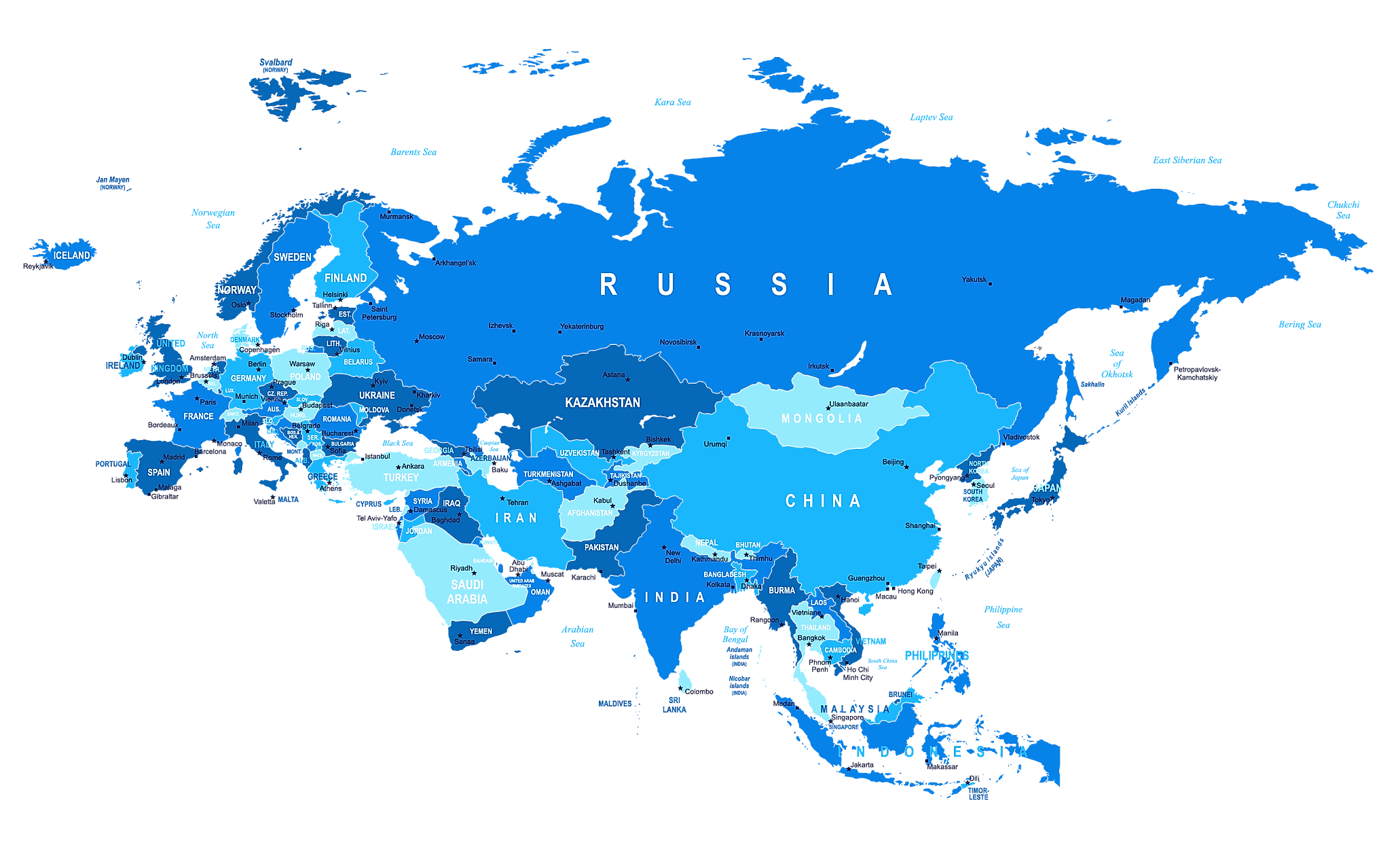 Europe Asia Map With Countries 