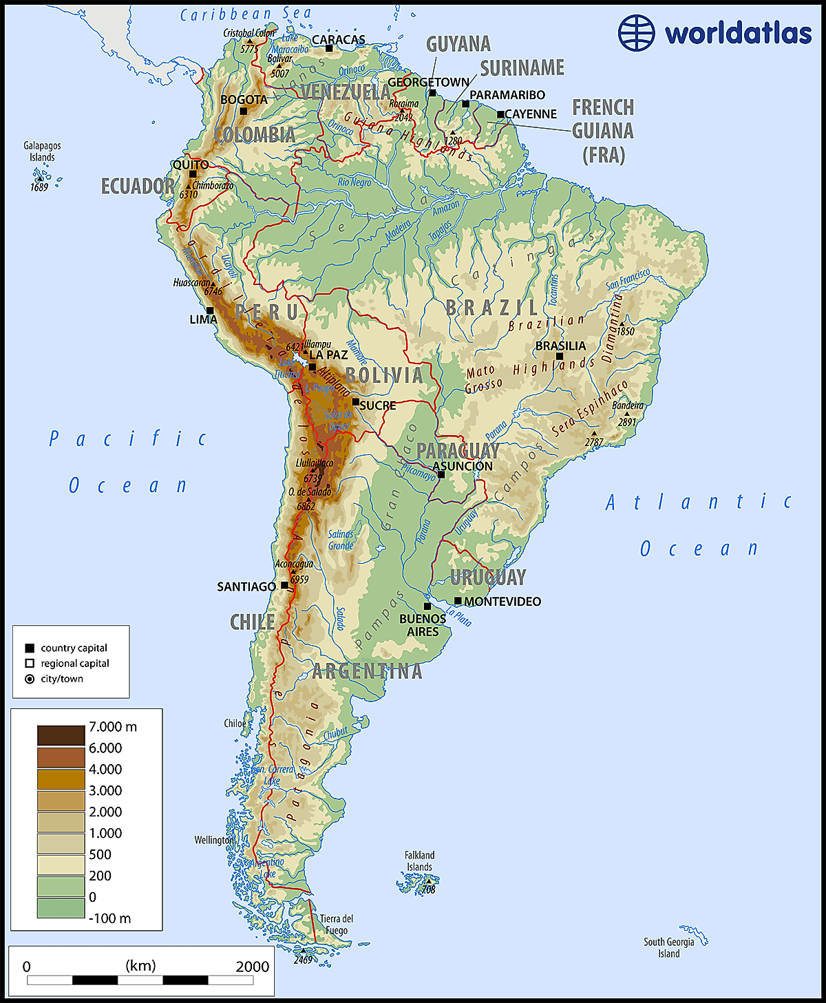 South America Physical Features Map Physical Map Of South America,