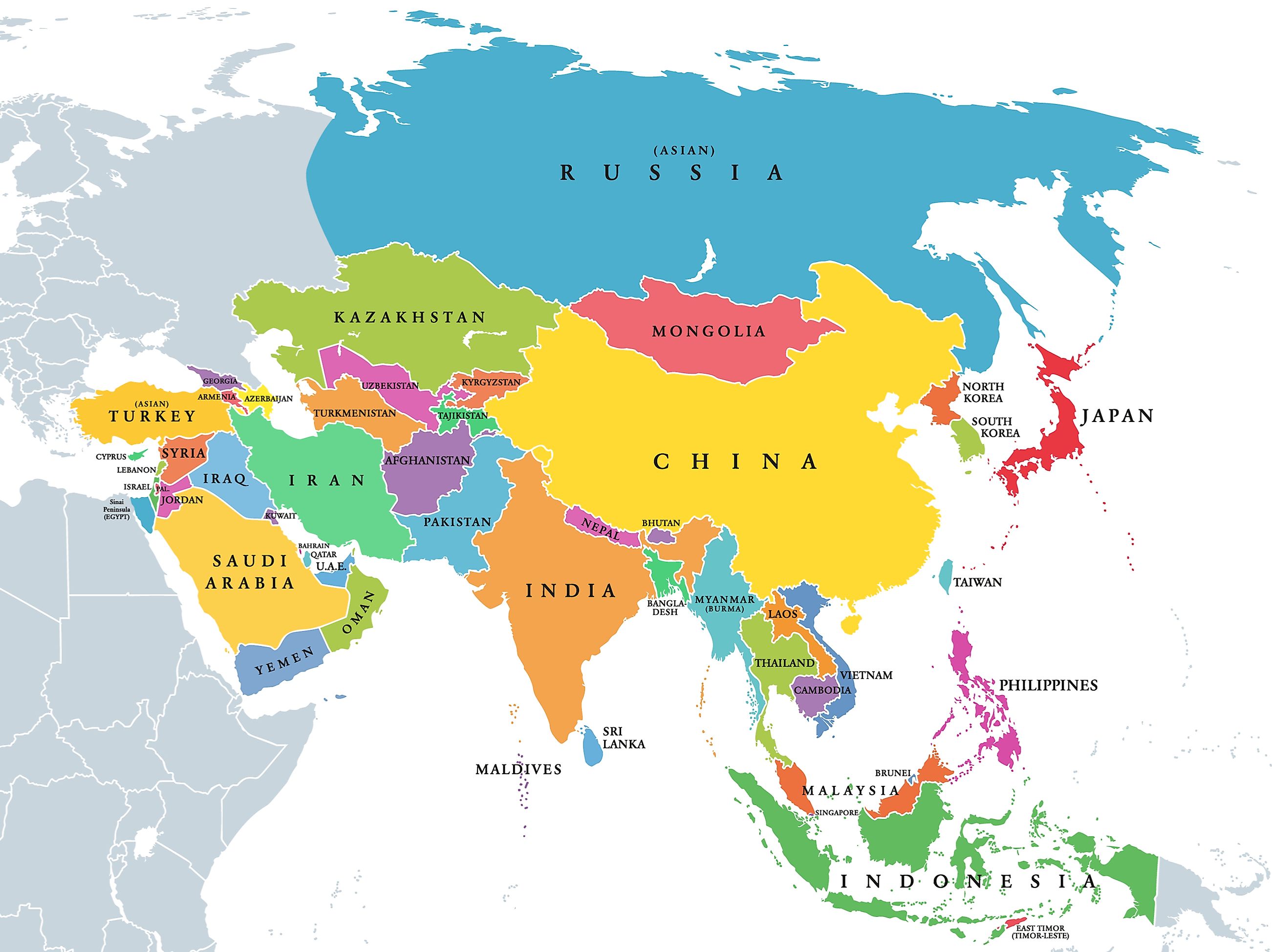 Asian Countries Map Labeled What Are The Five Regions Of Asia? - Worldatlas