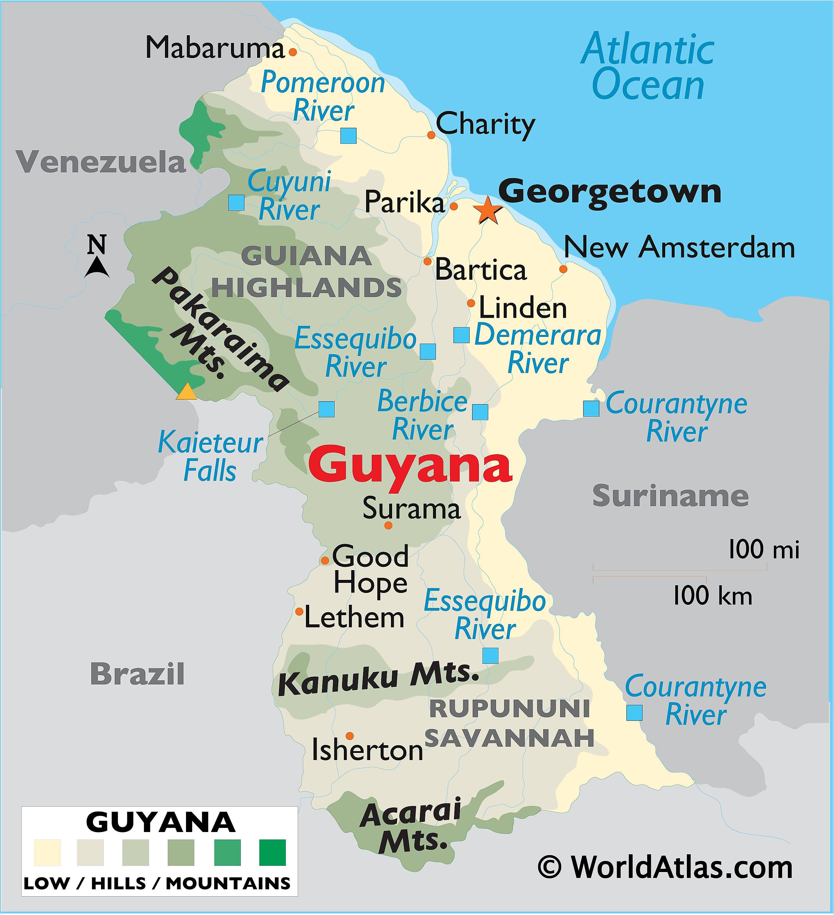 Map Of Guyana Showing The Four Natural Regions Guyana Maps Facts World Atlas