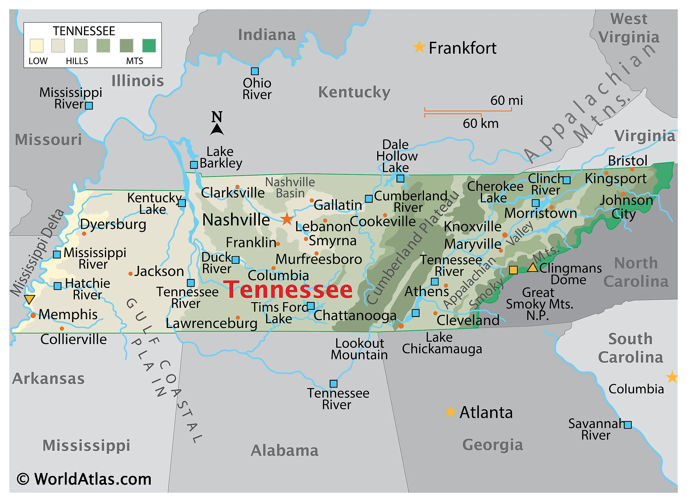 Map Of Georgia And Tennessee With Cities Tennessee Maps Facts World Atlas