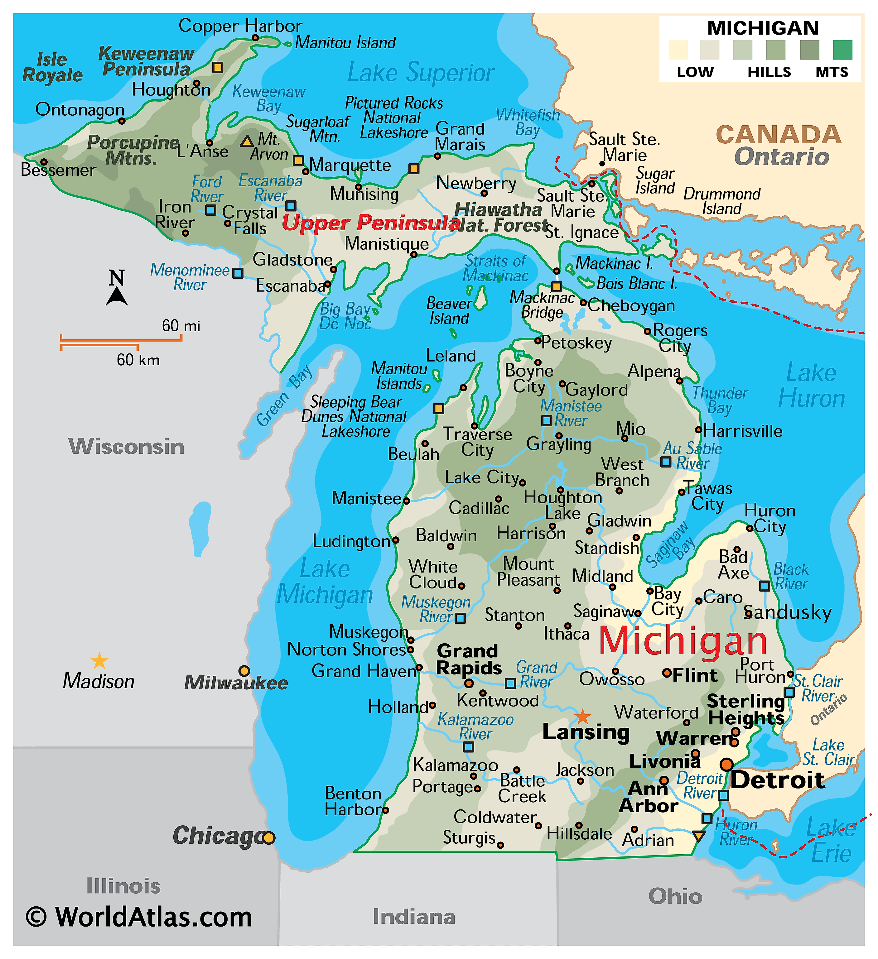 Map Of West Side Of Michigan Michigan Maps Facts World Atlas