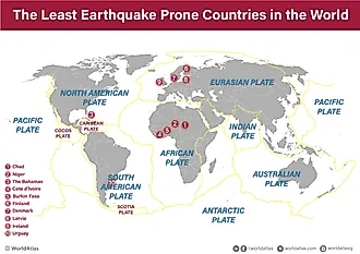 a map showing the countries least prone to earthquakes