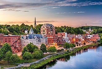Downtown skyline on the Kennebec River in Augusta, Maine.