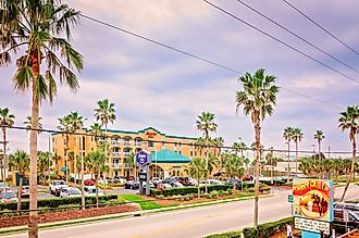 Florida state road A1A, looking southwest, is pictured in St. Augustine, Florida. The 338-mile, historic highway is a designated National Scenic Byway. Via Shutterstock / Carmen K. Sisson