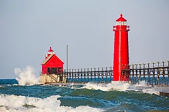 The famous Grand Haven Lighthouse in Grand Haven, on Lake Michigan.