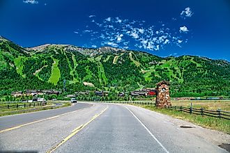 View of mountains from the town of Jackson in Wyoming.