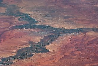 African aerial landscape view of border area between Dolo in Ethiopia and Doolow in Somalia, located in the place where the rivers Ganale and Dawa join to form the River Jubba.