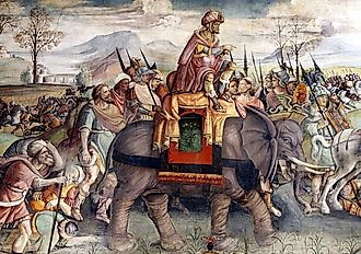 Hannibal Crossing the Alps; detail from a fresco by Jacopo Ripanda, ca 1510, Palazzo dei Conservatori (Capitoline Museum), Rome