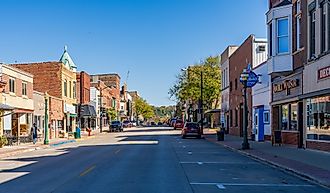 Shops and stores on Water Street in Decorah, Iowa. Image by Steve Heap via Shutterstock.