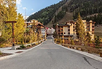 The village of Taos Ski Valley, New Mexico in fall