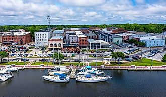 Aerial view of boats at the marina on the river near Washington, North Carolina. Editorial credit: Kyle J Little / Shutterstock.com