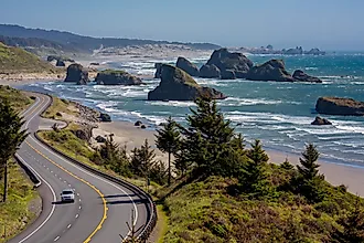 Scenic drive through Cannon Beach, Oregon.
