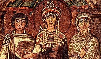 The Empress Theodora, the wife of the Emperor Justinian, dressed in Tyrian purple. In Wikipedia. https://en.wikipedia.org/wiki/Tyrian_purple By http://employees.oneonta.edu/farberas/arth/images/109images/early_christian/san_vitale/theodora.jpg via http://