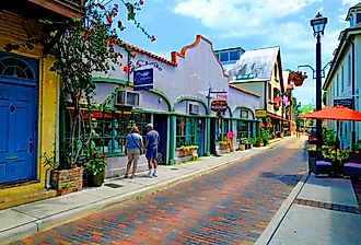 Aviles street shopping district in the Historic St. Augustine, Florida. Image credit Dennis MacDonald via Shutterstock