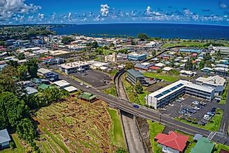 Aerial view of Hilo, Hawaii, on a summer day.