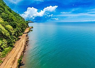 Stunning aerial view of the expansive blue waters of Lake Tanganyika.