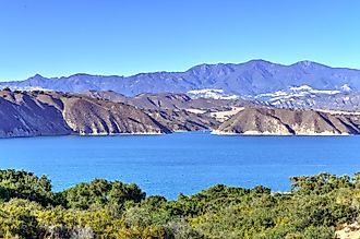 Cachuma Lake against mountains near Santa Barbara in California. 