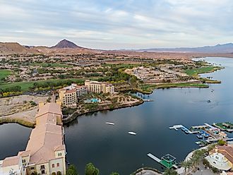 Aerial view of the beautiful Lake Las Vegas area at Nevada. 