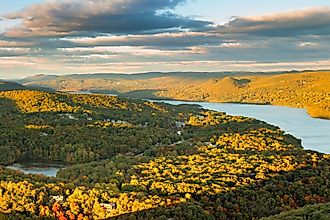 Hudson Valley and Fort Montgomery, New York, viewed from Bear Mountain on a sunny autumn afternoon.