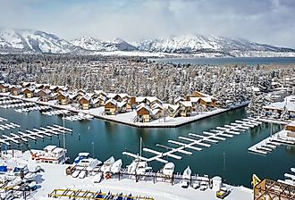 South Lake Tahoe After Winter Snow Storm, Tahoe Keys, California.