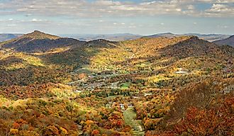 From the top of Sugar Mountain looking at Tyne Castle in Banner Elk North Carolina Blue Ridge Mountains.