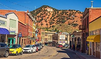 Downtown Bisbee located in the Mule Mountains with the large B on a hill in the background. Editorial credit: Nick Fox / Shutterstock.com