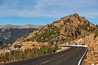 Trail Ridge Road running through high alpine tundra in Rocky Mountain National Park, Colorado.