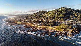 Aerial view of Yachats, Oregon.