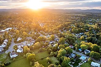 An aerial view of the town of Hamilton, Virginia, located in Loudoun County.