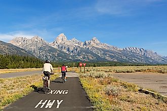 Wyoming: Bikers riding on a sunny day at Grand Teton National Park