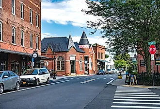 Old brick buildings and narrow streets in Berlin, Maryland. Image credit Kosoff via Shutterstock