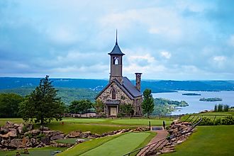 A beautiful church made of stone in Branson, Missouri.