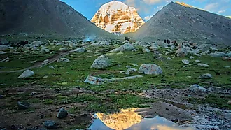 Sacred mount Kailash, Mount Kailash and Om Parvat, Kailash, Tibet Himalayan mountains 