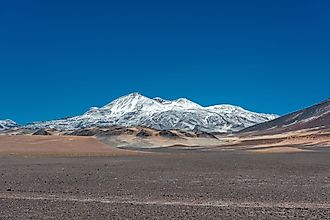 A view of Nevado Ojos del Salado - the world's highest active stratovolcano in Atacama Desert.